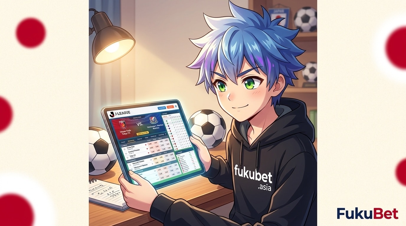 Jリーグのオッズとマーケットをタブレットで比較するフクちゃん