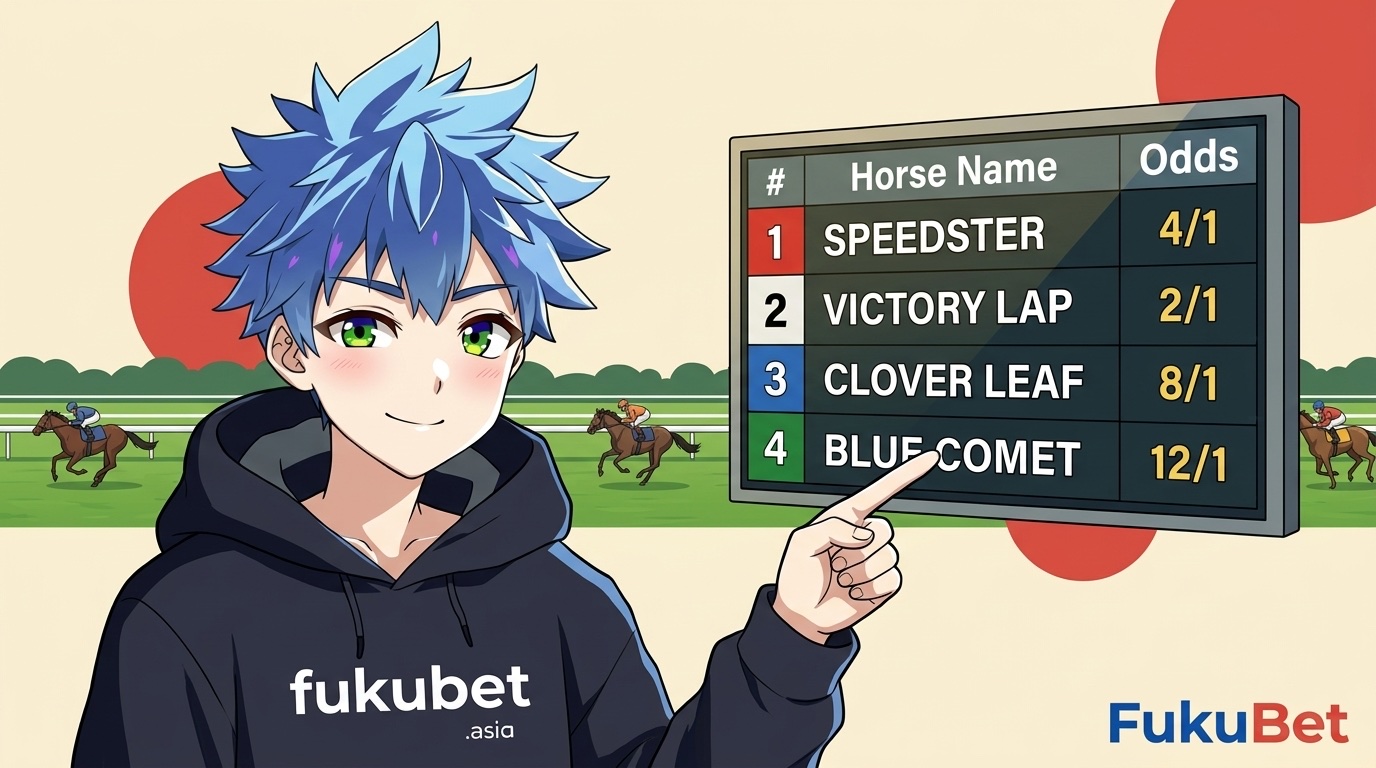 ブックメーカーで競馬に賭ける方法を説明するフクちゃん