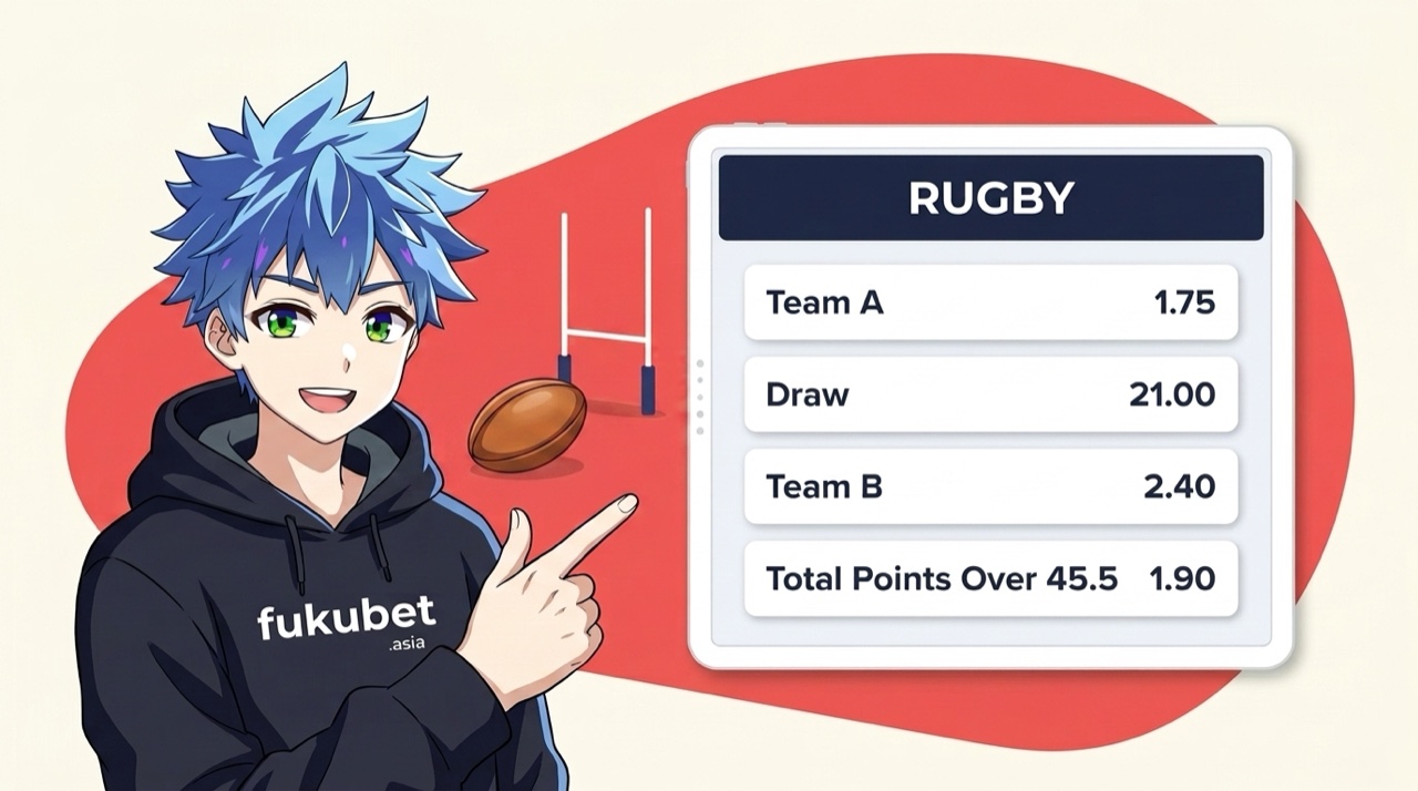 ラグビーのベッティングマーケットを解説するフクちゃん