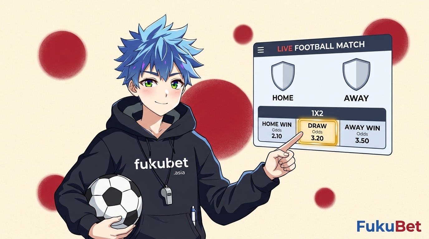 サッカーの賭け方（1X2など）を説明するフクちゃん