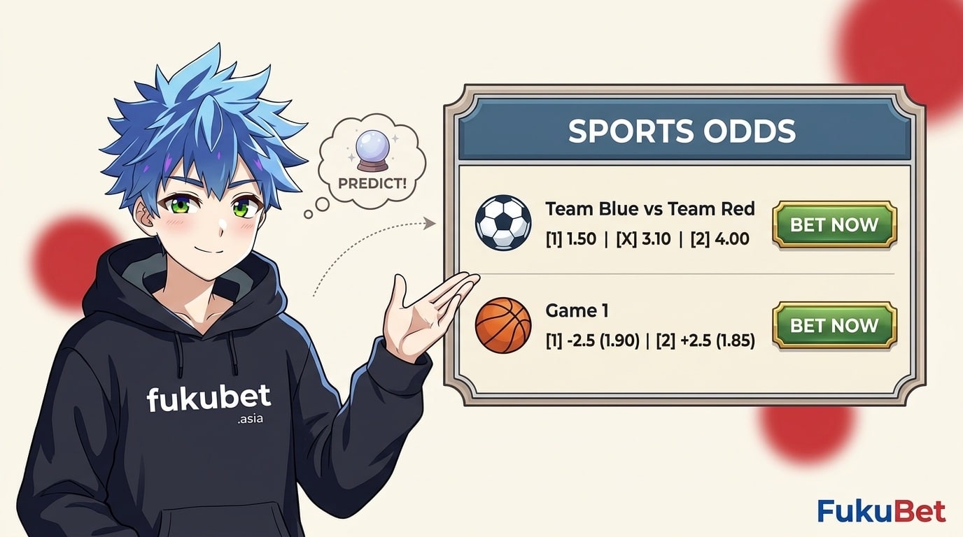 ブックメーカー（スポーツベッティング）の仕組みを説明するフクちゃん