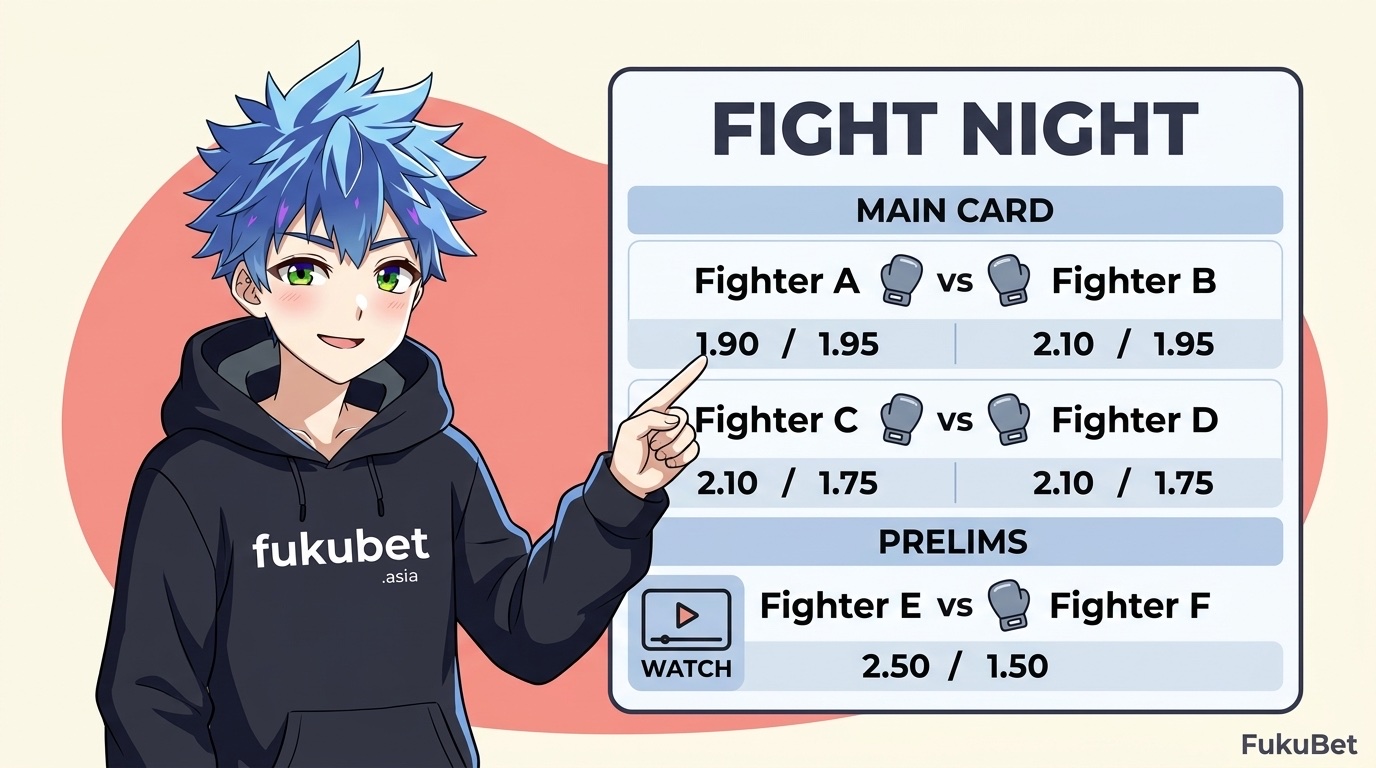 UFCのファイトカード(メインカード・プレリム)と賭けられるマーケットを解説するフクちゃん