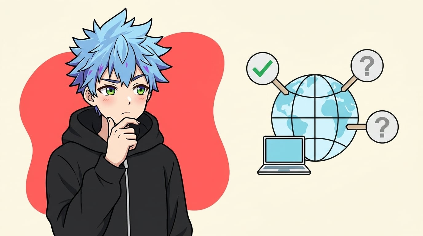 居住国・地域によって公式サイトを開けるかどうかが変わることを示すイラスト