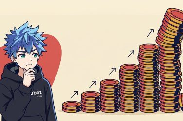 賭け金が倍々に増えていくチップの階段を心配そうに見上げるフクちゃん