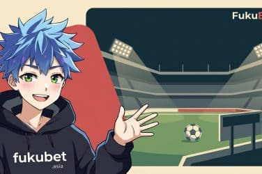 フクちゃんとイングランドのサッカースタジアムを描いたプレミアリーグベッティングガイドのバナー